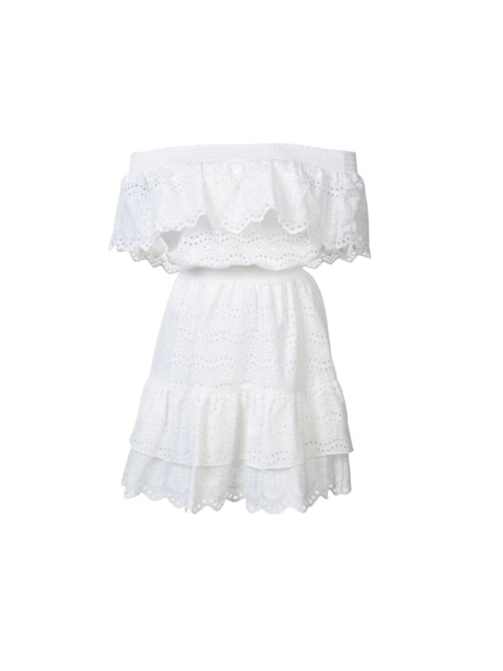 LoveShackFancy Eyelet Ruffle Mini Dress Womens Medium Off White Shoulder Eyelets